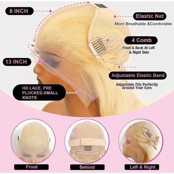 Blonde Wavy Lace Front Wig 613 13x6 Lace Front Wig Human Hair 28 Inch main image 6